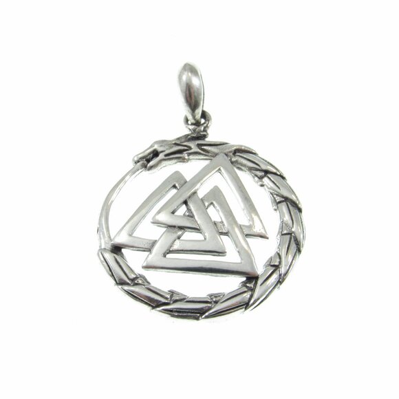 Solid 925 Sterling Silver Valknut & Snake Ouroboros Pendant - Picture 5 of 9